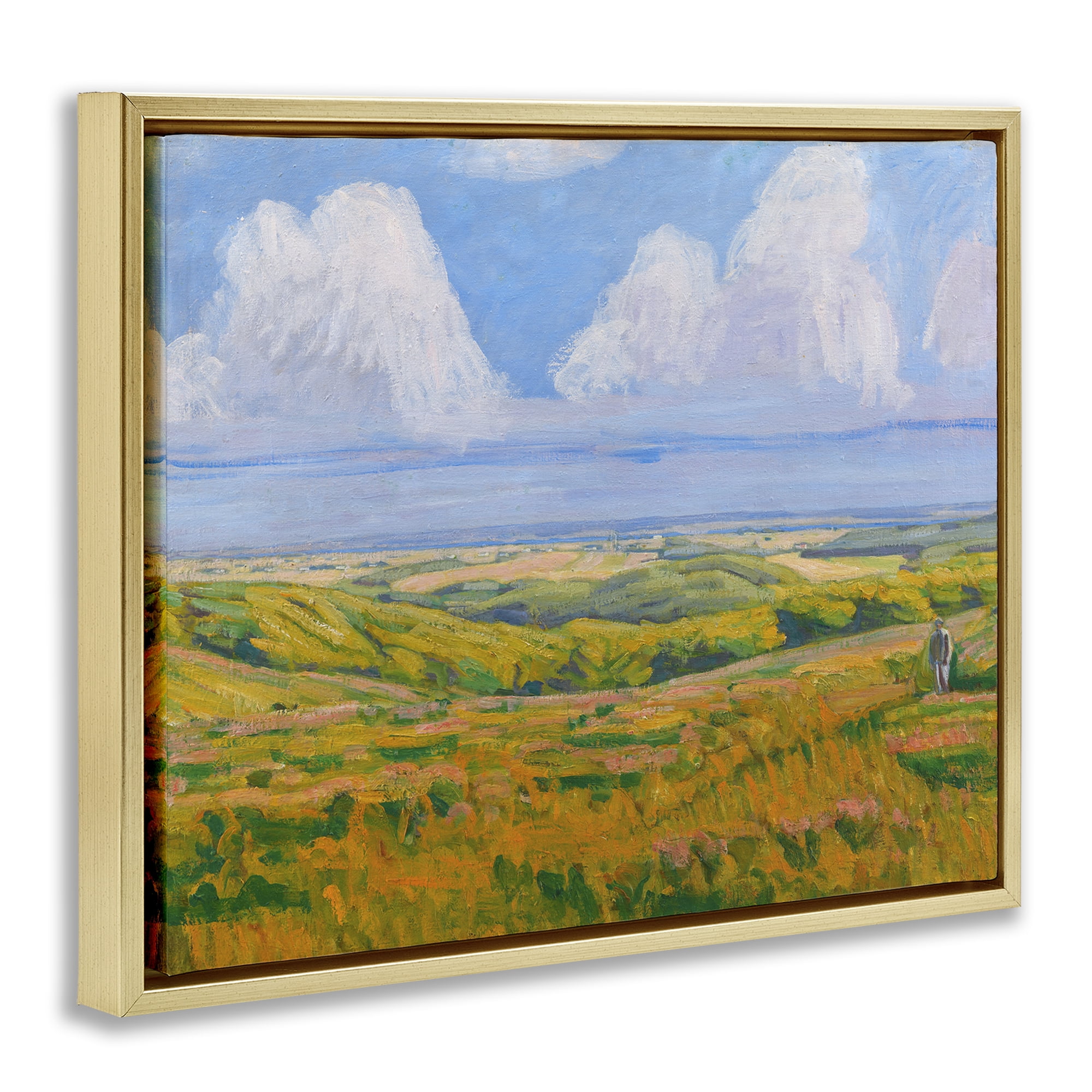 Stupell Industries Clouds over Classic Country Landscape & Nature Painting Gold Floater Framed Canvas Art Print Wall Art, 31 x 25