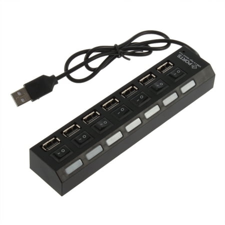 USB 2.0 7-Ports High Speed HUB with On/Off Switch Splitter Adapter for Phone