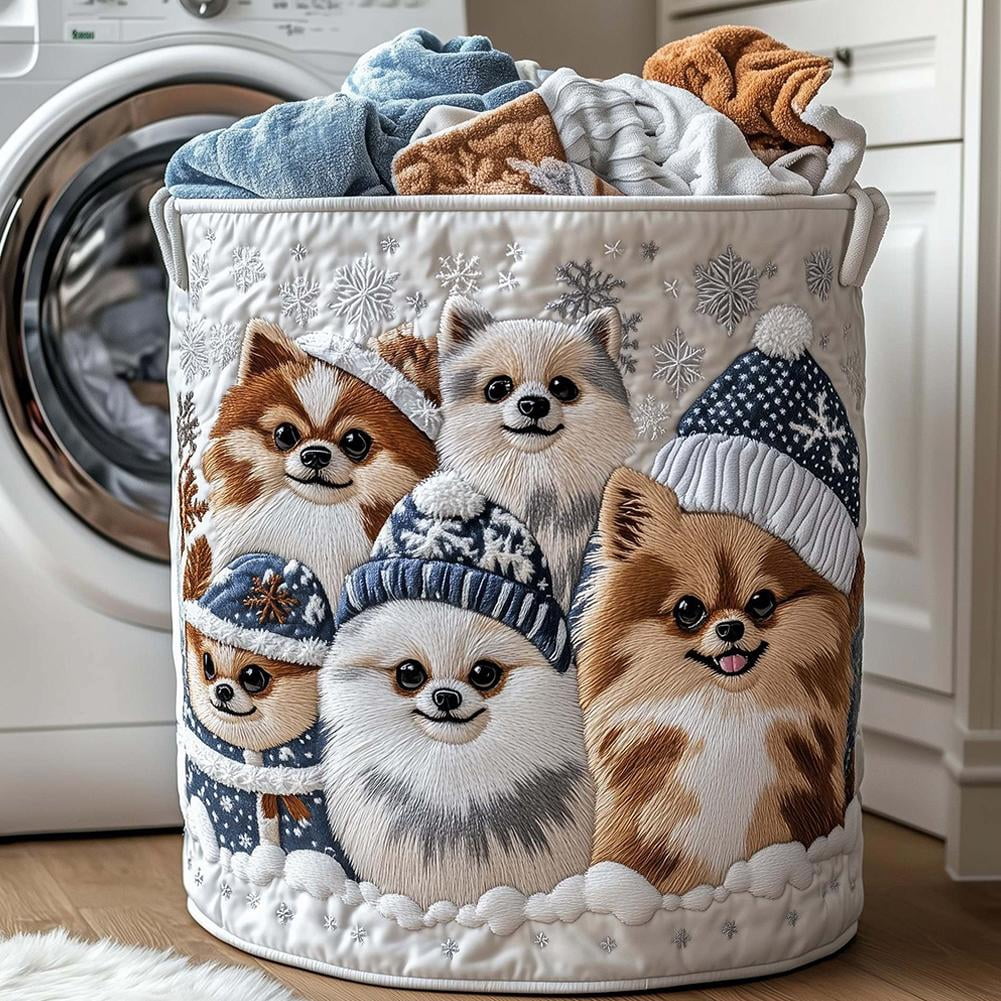 Large Quilted Laundry Basket with Handles, Foldable Boho Cat Floral Hamper for Nursery, Bedroom, Laundry Room - 16" x 22"