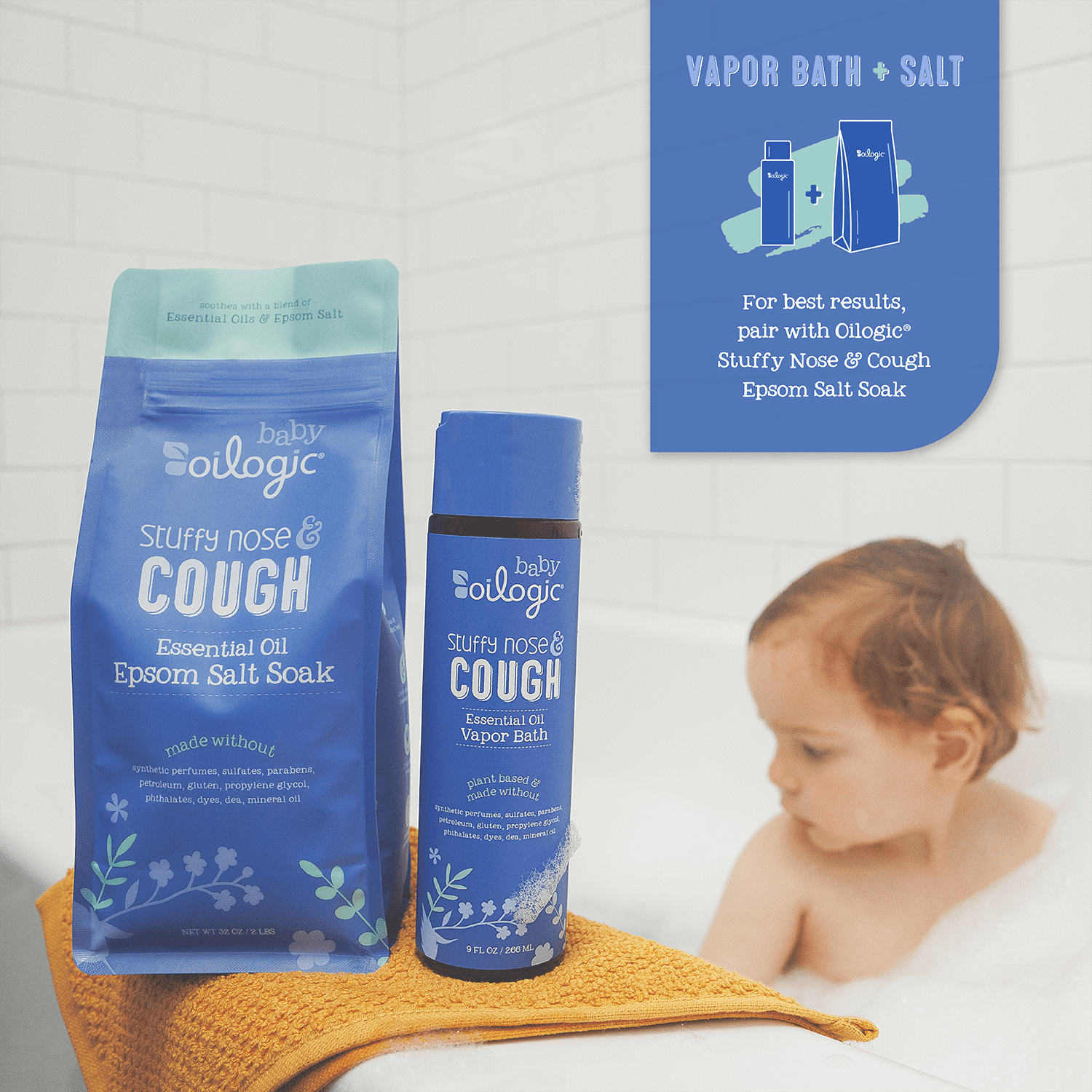(3 pack) Oilogic Stuffy Nose & Cough, Essential Oil Vapor Bath for Baby, 9 oz