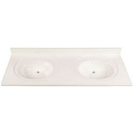 Left Bowl Vanity - Bathroom Vanity Top With Double Recessed Bowl, Cultured Marble, Solid White, 22X61 In.