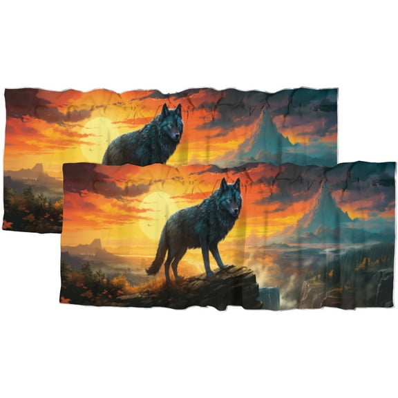 Wolf Thermal Insulated Window Curtain Valance Wildlife Forest Vintage Cabin Nature Scenery Rod Pocket Window Valance for Living Room Bathroom Bedroom Kitchen 54 by 18 in, 2 Panel