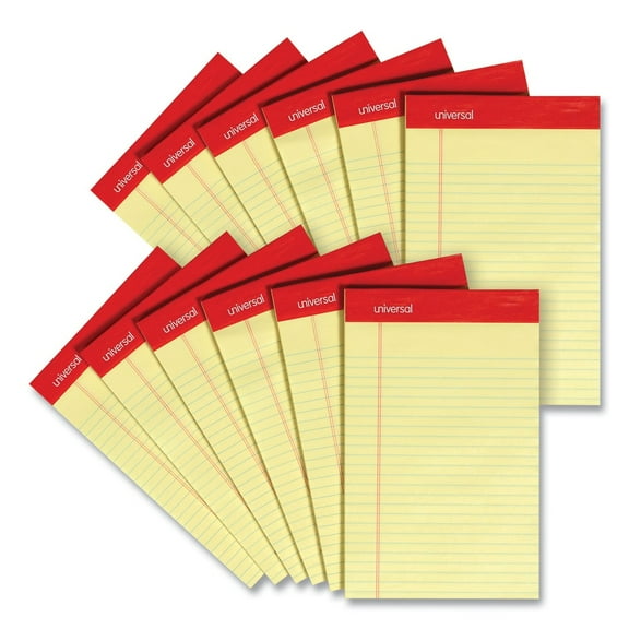 Universal Perforated Ruled Writing Pad, Narrow Rule, 5 x 8, Canary, 50 Sheet, Dozen -UNV46200