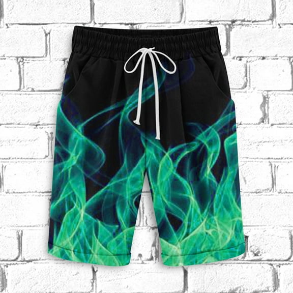 Abomasnow Mens Big & Tall Swim Trunks Trendy Drawstring Elastic Waist Swim Shorts with Mesh Lining Casual Quick Dry Flame Print Beach Shorts