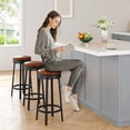 thumbnail image 4 of 30'' Swivel Bar Stools Set of 2, Modern Backless Counter Height Barstools with Footrest, PU Leather Upholstered Seat, Metal Frame, Brown, 4 of 7