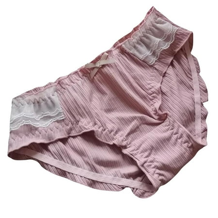 Fadeal Womens Underwear Girls Summer Milk Silk Print Breathable Soft Skin Friendly Lace Underwear Comfortable Underwear Women Pink M