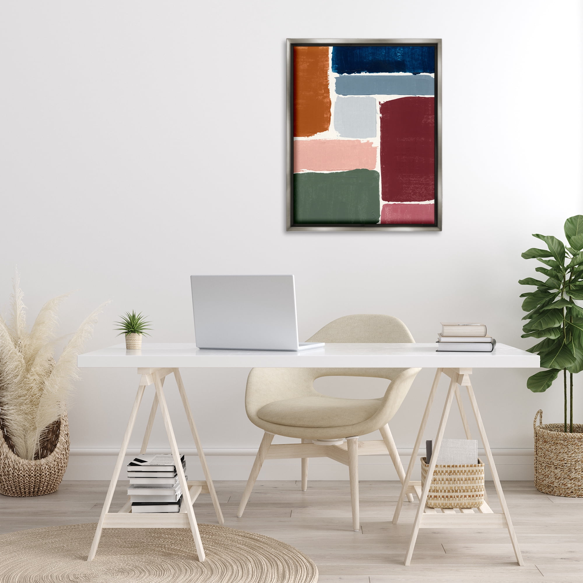 Stupell Industries Asymmetrical Shapes Pattern Abstract Painting Gray Floater Framed Canvas Art Print Wall Art, 25 x 31