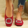 thumbnail image 2 of Womens Pointed Toe Flats with Sparkly Buckle, Comfortable Velvet Ballet Flats Slip-On Casual Shoes in Red,Size 42, 2 of 9