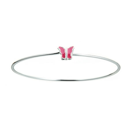 Pori Jewelers 925 Sterling Silver Light Pink Butterfly Enamel Kids Bangle