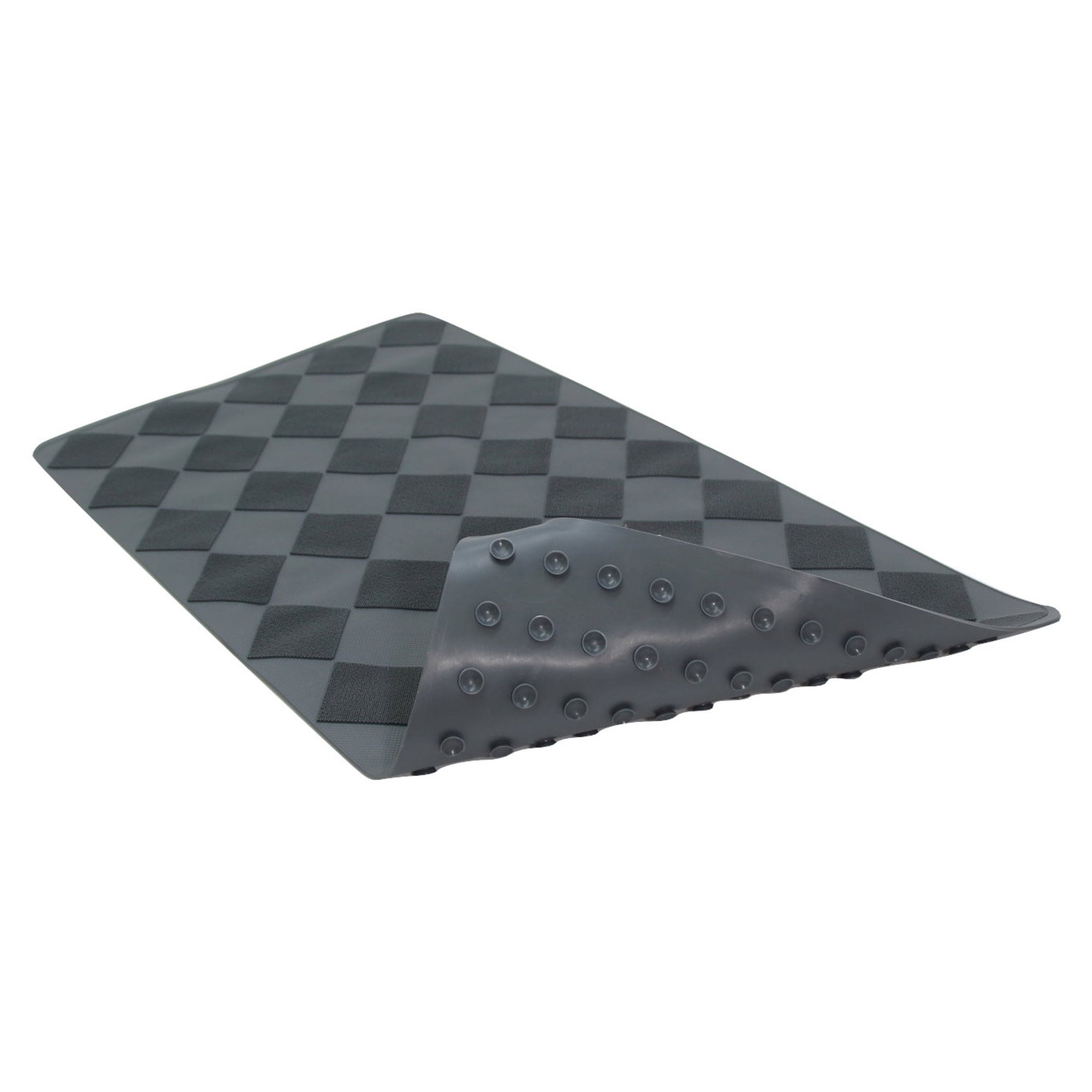SafeLand Patented Non-slip Bath, Shower and Tub Mat, 28x16 Inch, TPR Material, Eco-Friendly, Non-PVC, Machine Washable, Extra-Soft, with Powerful Gripping Suction Cups, Diamond– Gray