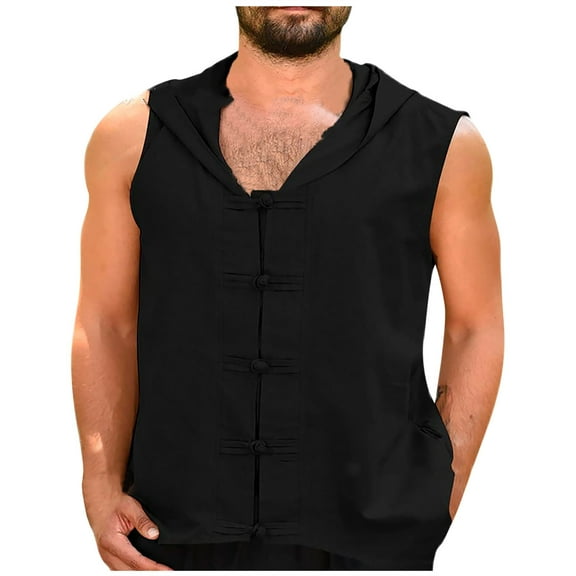 Oalirro Tank Top Vest Men Hooded Sleeveless Hawaiian T Shirt for Men Black XXL