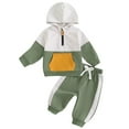 thumbnail image 3 of Tfken Outfits Sets For Child Girls Size 3-6 Months Patchwork Long Sleeve Hooded Sweatshirt & Sweatpants Trendy 2025 Green Outfit Set, 3 of 3