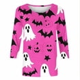thumbnail image 5 of Women Halloween Ghost Pumpkin Bat All Over Print Crew Neck 3/4 Sleeve Casual T-Shirt Hot Pink L, 5 of 5