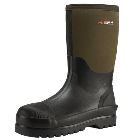 

HISEA Men s Work Boots Mid Calf Rain Boots Muck Mud Boots Insulated Rubber Neoprene Boots Outdoor