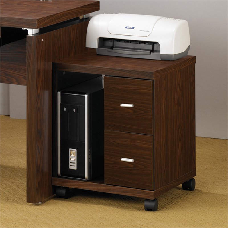 Bowery Hill 2 Drawer Printer Stand In Medium Oak And Silver