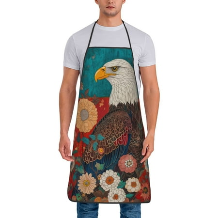 

Lukts Sunflower Bald Eagle Print Unisex Tie-Up Aprons Bibs for Chef Kitchen Grill Beverage Shop