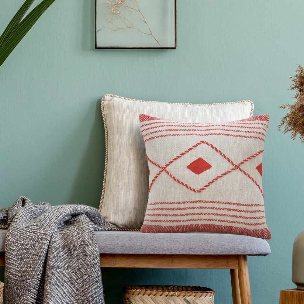 Ox Bay 20" x 20" Hand-Woven Pink/ White Geometric Organic Cotton Pillow Cover