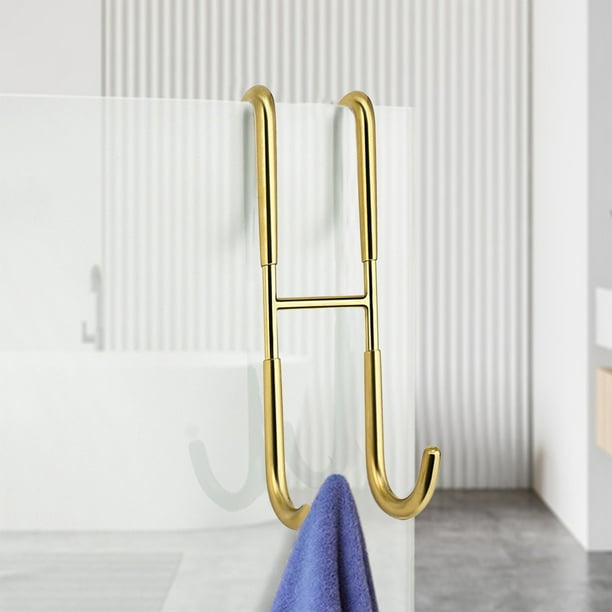 Gancho para abrigos dobles de acero inoxidable – ganchos metálicos antiadherentes para puertas de cristal de baño colgantes, sin instalación de taladro, oro plateado, organizador duradero de 9,9