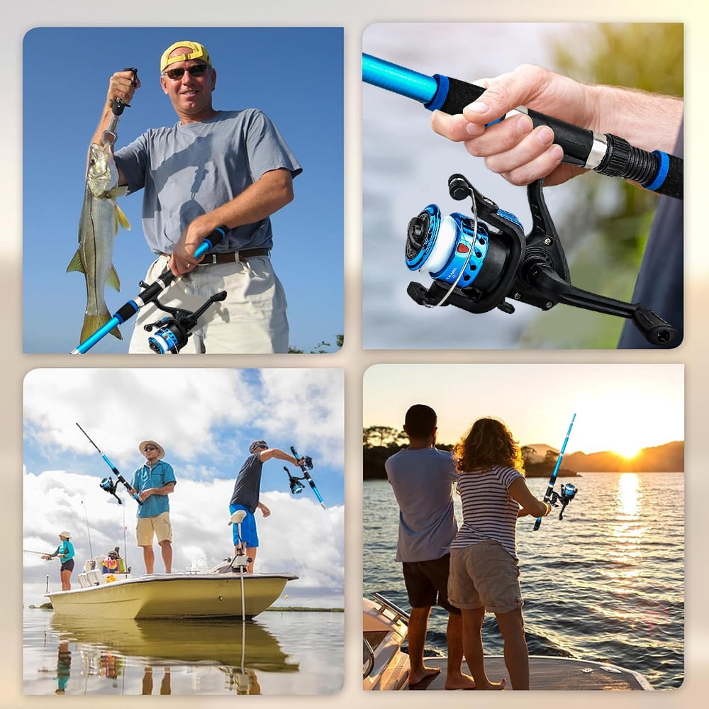 Jercoda Fishing Rod Kit with Tackles, Telescopic Fishing Pole and Reel Cambo Set,  Fishing Set with Spinning Reel, Portable Fishing Accessories with Storage Bag for Beginners Youth, Blue