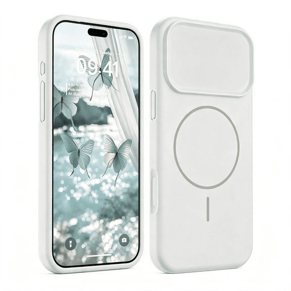 KUMEE Magnetic for Iphone 17 Pro Max Case,Compatible with Full Camera Protection,Silicone Shockproof Phone Cover with Anti-Scratch Microfiber Lining,White