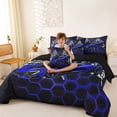 thumbnail image 3 of Erosebridal Speed Sports Car Bedding Comforter Set for Kids Boys, Neon Blue Honeycomb King Bedding Sets, Black Reversible, 7-Piece, 3 of 6