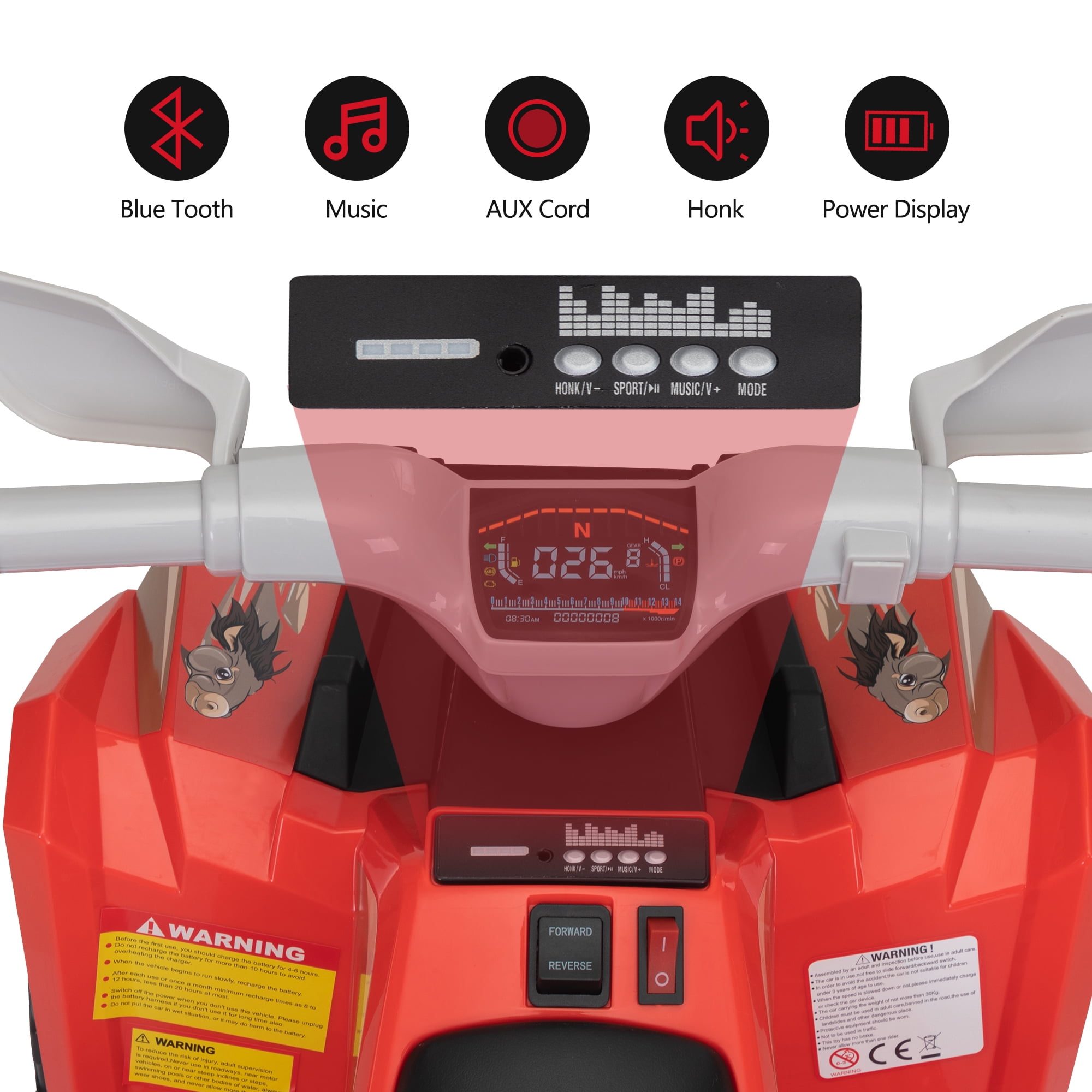 TOBBI 6V Kids Ride on ATV Quad Battery Powered 4-Wheeler Toddlers Toy Car W/ Trailer Bluetooth MP3 Horn, Red