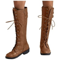 Knee High Boots Women Lace up Cap Toe Tall Riding Boots Vintage Leather Zipper Low Heel Over the Knee Motorcycle Boots