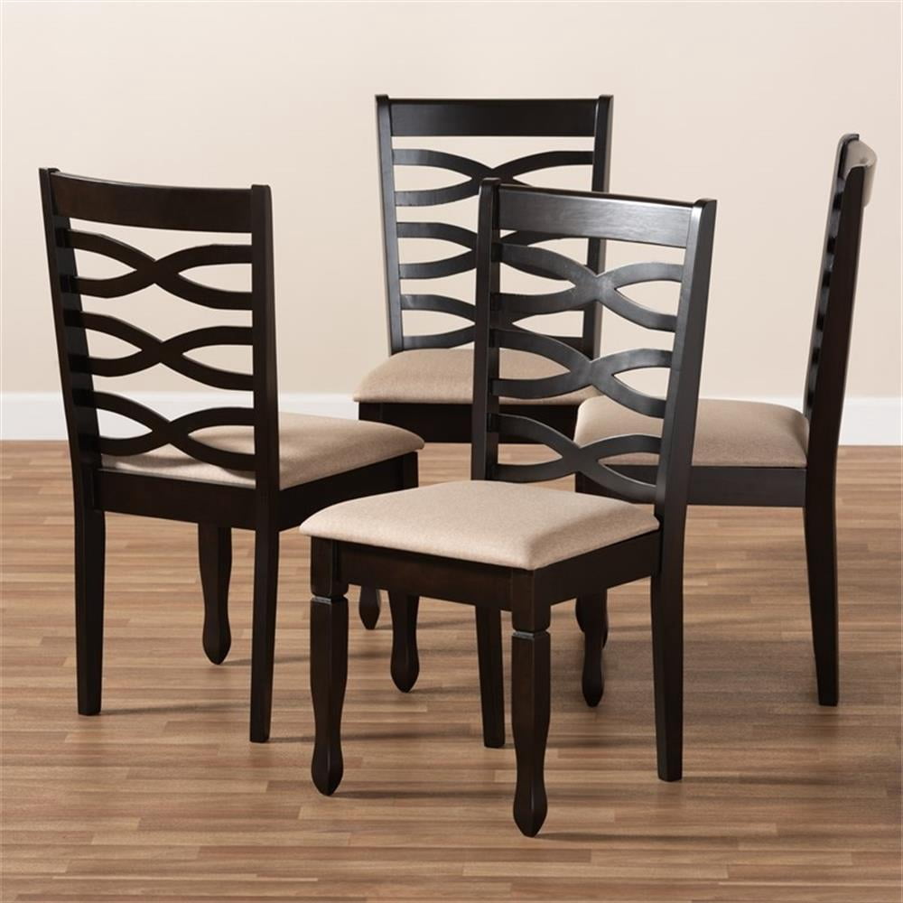 Baxton Studio Lanier Fabric and Wood Dining Chairs in Sand and Brown Set of 4