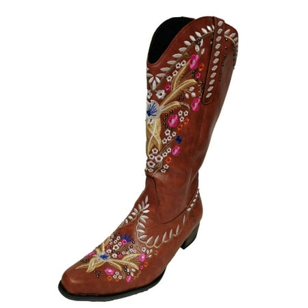 

Boots for Women New Style Embroidered Flower Ethnic Thick-heeled Mid-heel High-tube Sleeve Women Boots