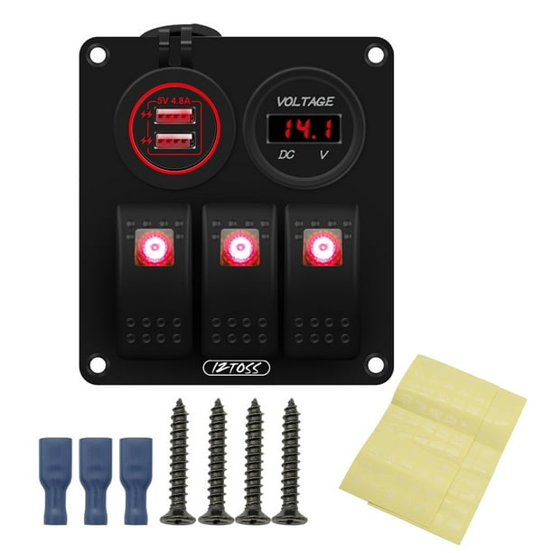 3 Gang Marine Ignition Toggle Rocker Switch Panel Waterproof with