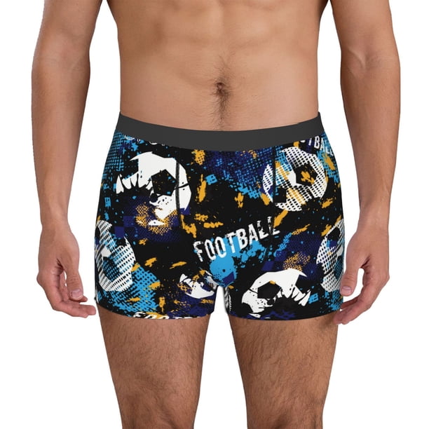 Balery Football Calzoncillos bóxer para hombre, ropa interior de algodón suave y transpirable con cinturilla de nailon-Large