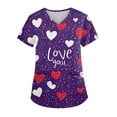 thumbnail image 2 of Scrub Top Women,Plus Size Women's V-Neck Valentine's Day Print Short-Sleeve Pocket Side-Slit Scrub Tops - Hot Pink - XXXXL, 2 of 5