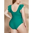 thumbnail image 6 of Charmo Women Plus Size V Neck Ruffled Swimwear Monkini Backless Bath Suit Tummy Control Swimsuit, 6 of 7