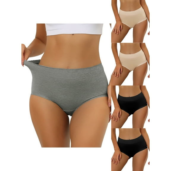 NOMADIC NOOK Women's Cotton Underwear High-Rise Lace Tummy Control Full Coverage Brief 5 Packs