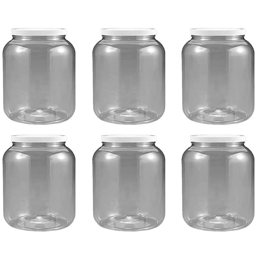 6 pack 1/2 Gallon 2 Quart Plastic Wide Mouth Jar with Pressurized Seal