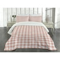 thumbnail image 3 of Ambesonne Checkered Quilted Bedspread Set 3 Pcs, Countryside Picnic, Queen Size, Pale Peach and White, 3 of 5