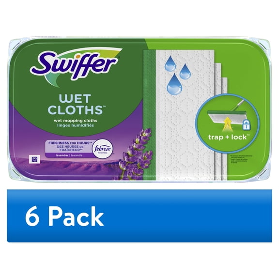 (6 pack) Swiffer Sweep   Mop, Wet Pads Refill, Floor Cleaner, Cleaning Cloths, Lavender, 12 Count