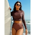 thumbnail image 3 of Asoul Womens Two Piece Swimsuits Sets Long Sleeve Swim Tops with Drawstring High Waisted Swim Bottoms, 3 of 6