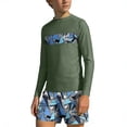 thumbnail image 2 of Bathing Suits for Teens Rash Guard Swimsuits Set for Boys Hawaiian Print Long Sleeve Swim Shirt with Swim Trunks Vacation Modest Two Piece Swim Set for 3-14Years, 2 of 7
