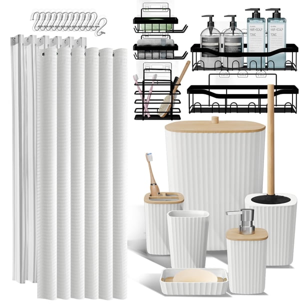 Juego de accesorios de baño Clara Clark, 25 piezas, con bandeja de ducha, color blanco
