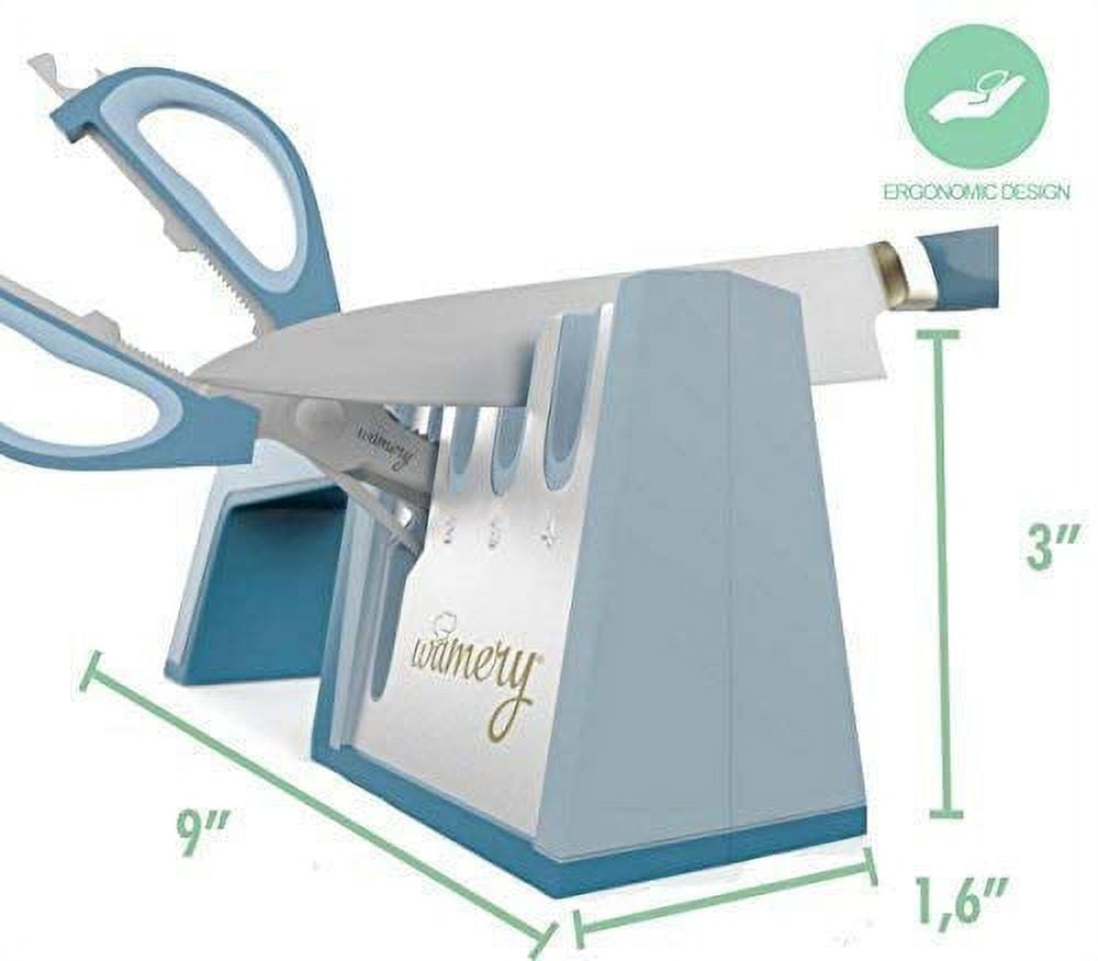 Wamery Knife Sharpener and Scissors Sharpening SYSTEM. Easy to Use. Safe Handle.