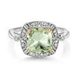 thumbnail image 2 of Gem Stone King 925 Sterling Silver and 10k Yellow Gold Green Prasiolite and White Lab Grown Diamond Engagement Ring for Women (2.12 Cttw, Cushion Cut 8MM, Size 5), 2 of 3