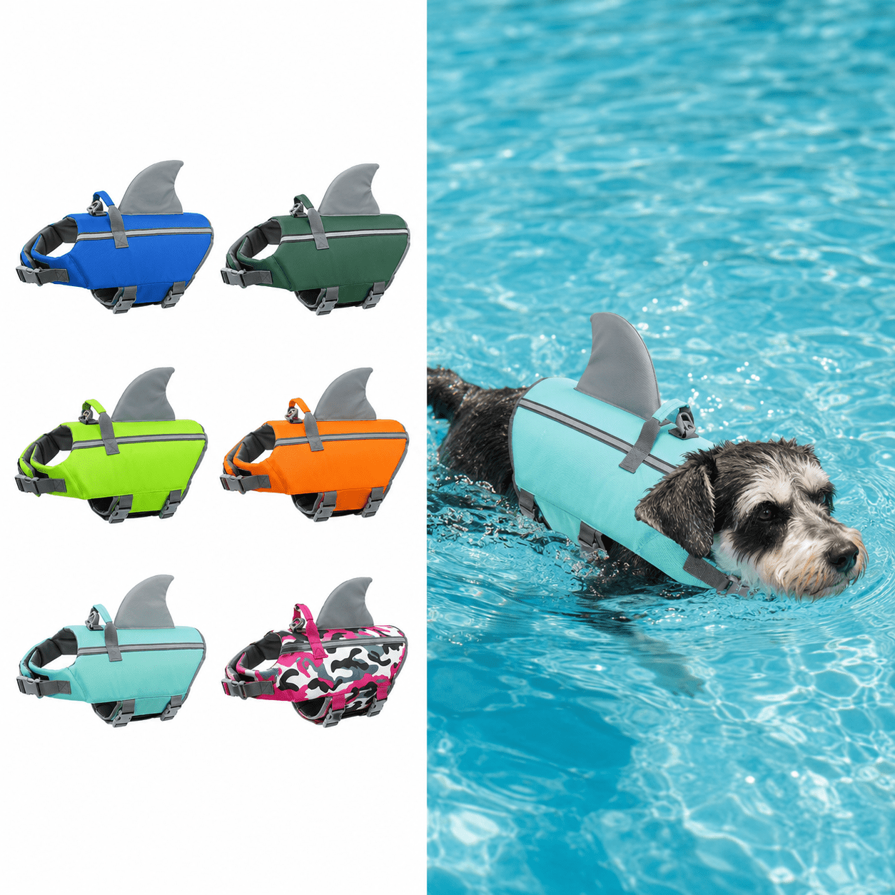 Dog Life Jacket Red M Shark Swimming Vest for Dogs High Buoyancy Pet Life Preserver with Rescue Handle Reflective Straps Shark Fin Dog Water Vest for Swimming Boating Beach Pool