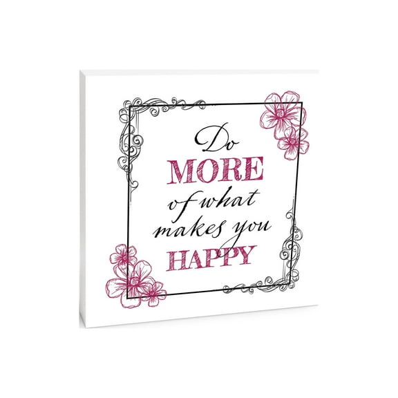 Makes You Happy Raspberry Floral Scroll 10 x 10 Wood Tabletop Sign Plaque
