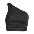 thumbnail image 3 of DuoJiaJ Women's One Shoulder Solid Color Slim Pleated Short Vest Padded Sports Tank Tops Women, 3 of 4