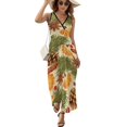thumbnail image 2 of Orange And Spice Pinecones Christmas Dress Summer Street Style Bohemia Long Dresses Female Sleeveless Printed Maxi Dress, 2 of 9