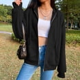 thumbnail image 1 of Chandail en Molleton en Mélange de Coton Uni pour Femmes, Veste à Capuche Zippée, Haut Ample Noir 2TG, 1 of 7