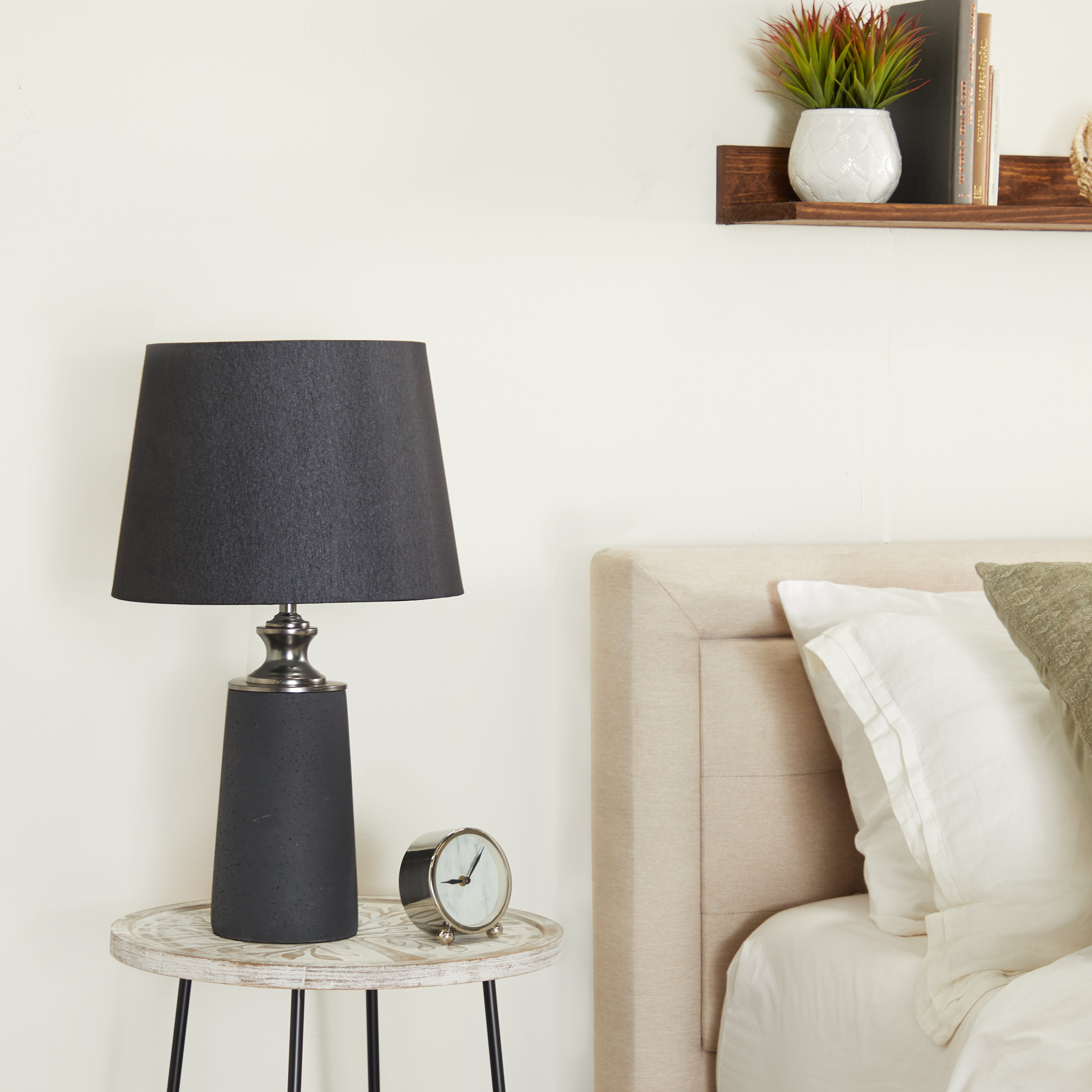 DecMode 14"W, 24"H Cement Modern Table Lamp, Black, 1-Piece
