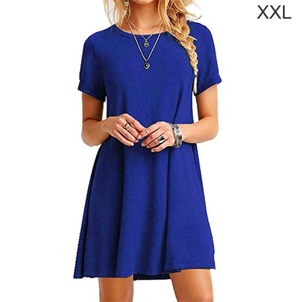 Vestido Mujer Verano Camiseta Larga Vestido De Manga Corta De Color Sólido, Azul, XXL Methold AP001906-20