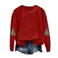 thumbnail image 5 of zaveiop Sweatshirt for Women Novelty Casual Long Sleeve Christmas Tree Print Crewneck Printed Pullover Oversized Cute Loose Thermal Comfort Tops (Z1-Red, XL), 5 of 5